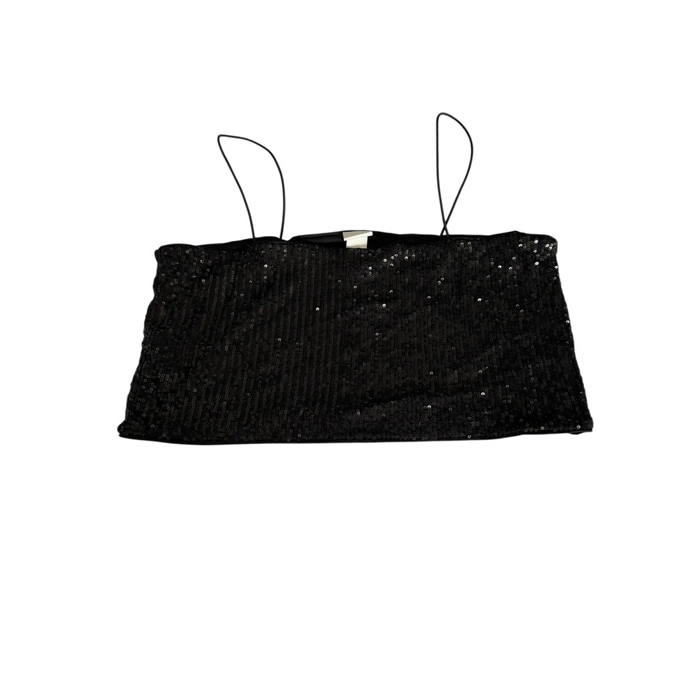HM Black Sequined Spaghetti Strap Crop Top Tank Womens Large Sparkly Party Lined